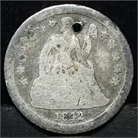 1842-O Seated Liberty Silver Dime, Holed