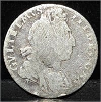 1707 William III Silver 3 Pence Coin