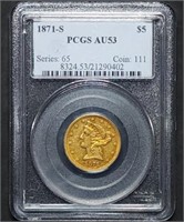 Key Date 1871-S $5 Gold Half Eagle PCGS AU53