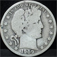 1909-S Barber Silver Half Dollar