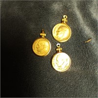 3 Gold Plated US Dimes in Gold Toned Bezels