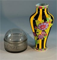 Glass Powder Jar & Pottery Vase
