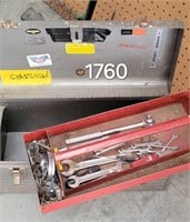 Metal toolbox with assorted tools