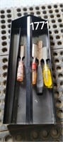 Tool box tray with scraper tool