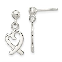 Sterling Silver- Heart Dangle Post Earrings