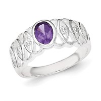 Sterling Silver- Purple Crystal Oval Ring