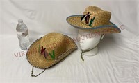 Vintage Mexican Straw Hats w Donkey / Horse Design