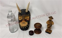 African Mask, Wooden Stands & Sancho Panza Figure