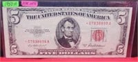 1953 $5.00 Star Red Note Sn
