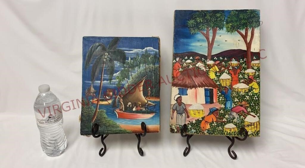 Haitian Caribbean Folk Art Paint on Canvas Signed