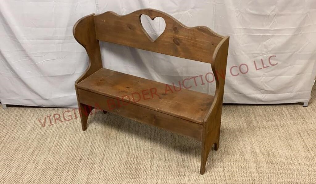 Hand Made Wooden Bench with Heart Cutout - 37.5" w