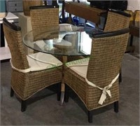 Very nice glass top table with wood and rattan