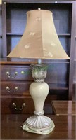 Vintage weathered look and palm leaf table lamp,