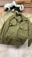 Vintage Wool Military Jacket, Hood, Canvas