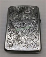 Parke butane lighter silver tone with etched