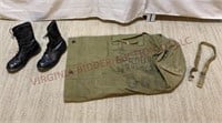 1960s Combat Boots & Military Duffel Bag