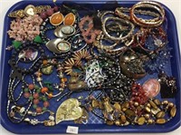 Terrific tray lot of costume and vintage jewelry