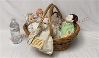 Vintage Basket of Porcelain Dolls