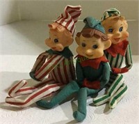 Set of three vintage elf poseable holiday