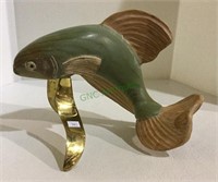 Unique carved wooden Koi fish with brass fins