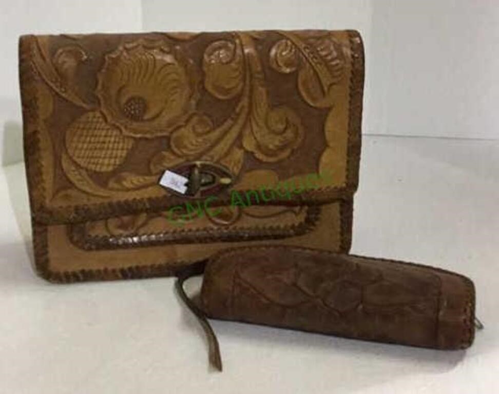 Vintage leather pocketbook with hammered pattern