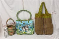 Fabric Basket, Kitten Handbag & Burlap Tote Bag