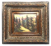 Landscape Oil on Canvas Pine Trees