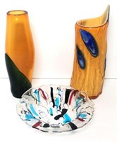 Art Glass Vases & Bowl