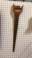 Vintage double sided handsaw with wooden handle