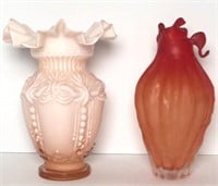 Apricot Encased Glass Ruffle Rim Vase