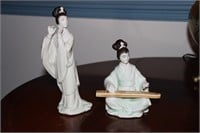 2 Chinese Celadon porcelain Geisha figurines