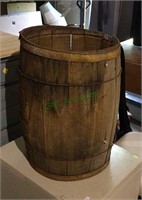 Wooden nail keg measuring 18 inches tall with a