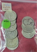 APPROX 10 MIXED DATE SILVER WASHINGTON QUARTERS