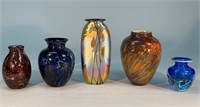 5pc Hand Made Art Glass Vases