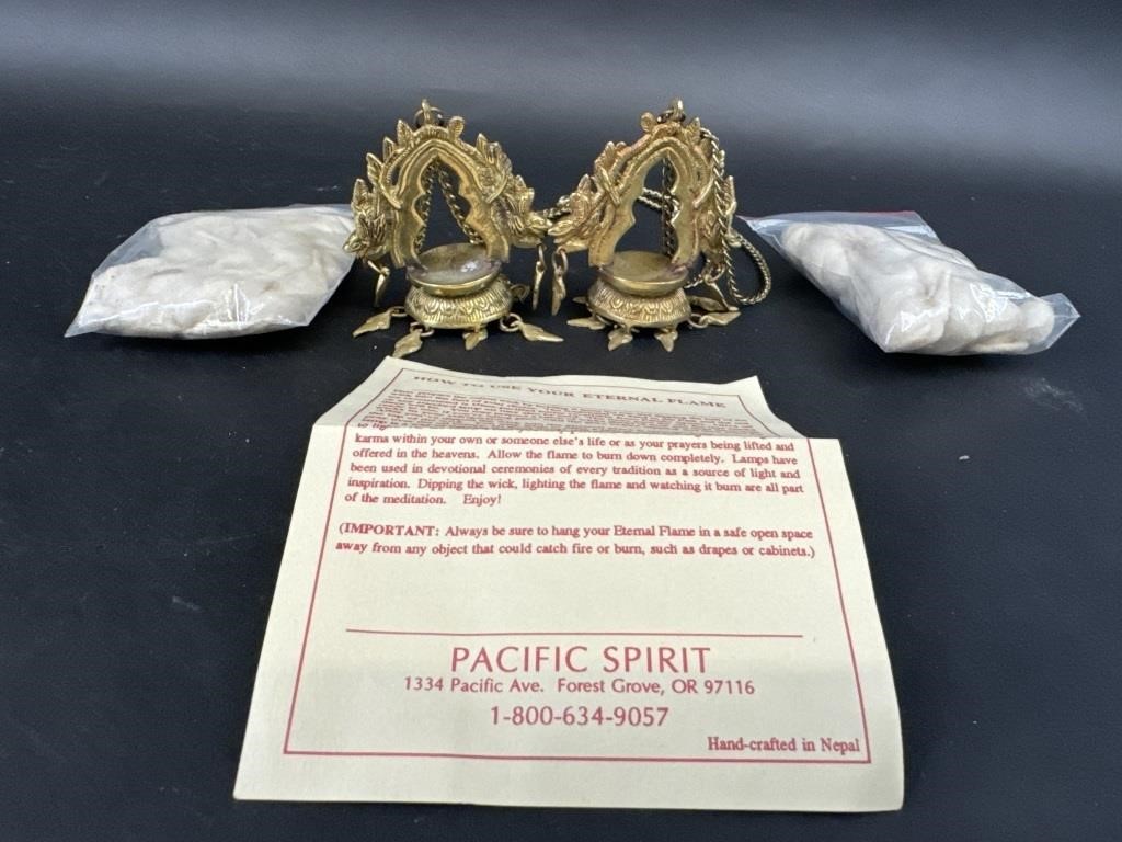 Pacific Spirit Brass Dalucha Hanging Oil Lamp Pair