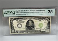 1934 $1000 Federal Reserve Note Chicago PMG Very F