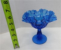 Blue Ruffled Footed Candy Dish