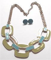 GREEN & TURQUOISE SHADES NECKLACE & EARRINGS