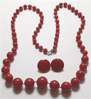 RED BEAD NECKLACE & EARRINGS