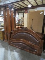HEAVY WOOD CARVED CHERRY FINISH POSTER QUEEN BED