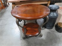 ROUND INLAID TOP WITH METAL BASE TIERED SIDE TABLE