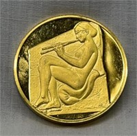 24KT Gold Electroplate Medal GIRL WITH FLUTE