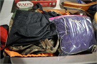 BOX OF TOOL POUCHES , CROWN ROYAL BAGS MISC.