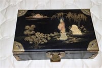 Chinese black lacquered musical jewelry box with
