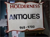 HOLDERNESS ANTIQUES 2-SIDED WOOD SIGN 48x36