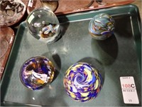 4 GLASS PAPERWEIGHTS, 3 SIGNED