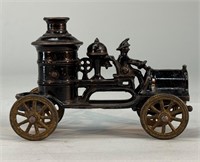 Antique Cast  Iron Fire Department Pumper Toy