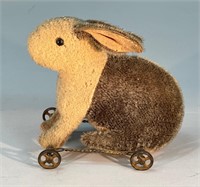 In the Style of Steiff  Rabbit Toy on Wheels