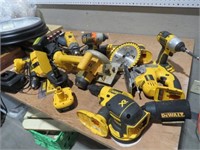 BOX FULL USED DEWALT TOOLS WITH BATTERIES/CHARGERS