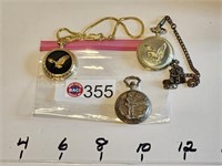 3 Pocket Watches - 2 Eagle Figures  - 1 Fishing